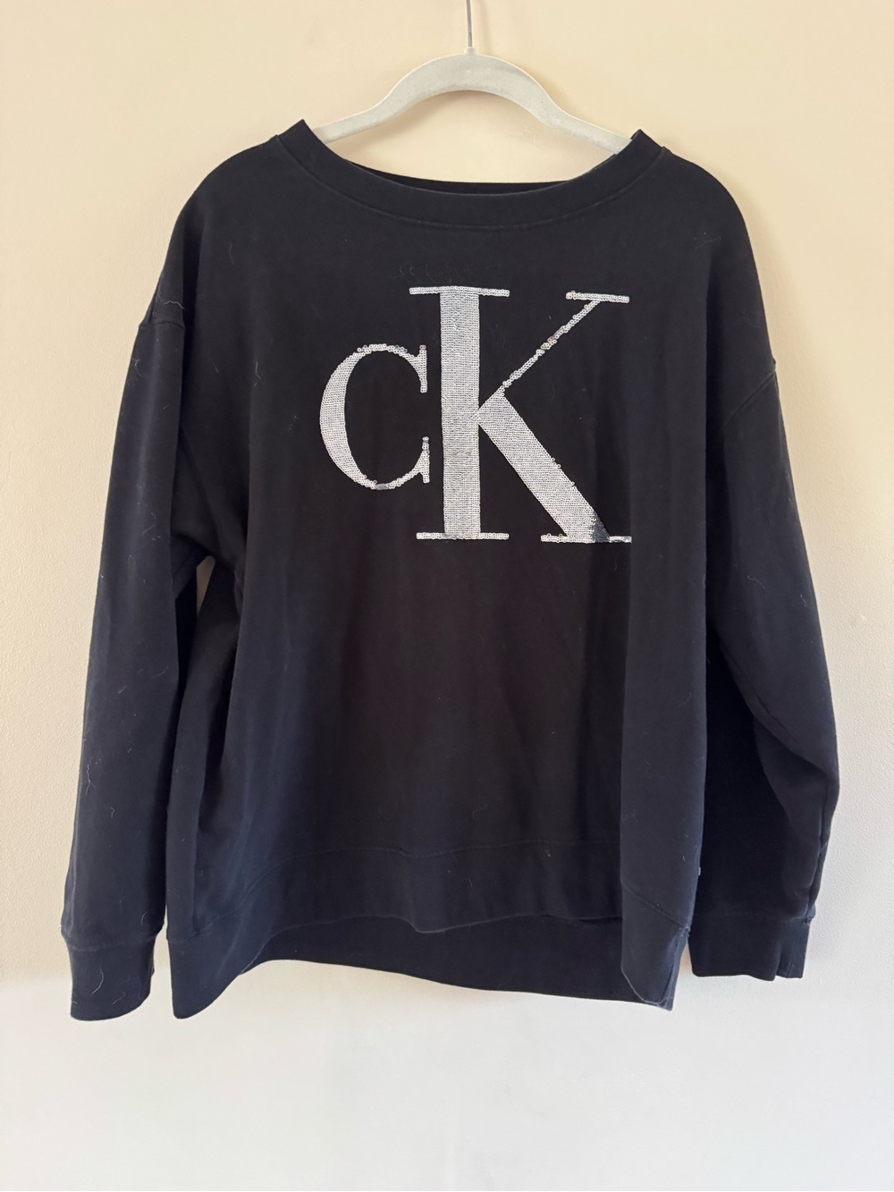 Calvin Klein Black Crewneck Sweatshirt with Silver CK Emblem